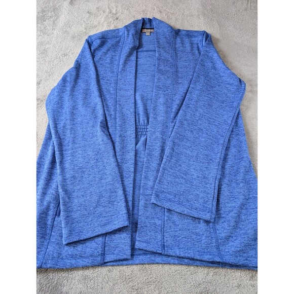 T by Talbots Open Front Cardigan Sweater Medium Blue Pockets Roll Tab Sleeves - Picture 4 of 9